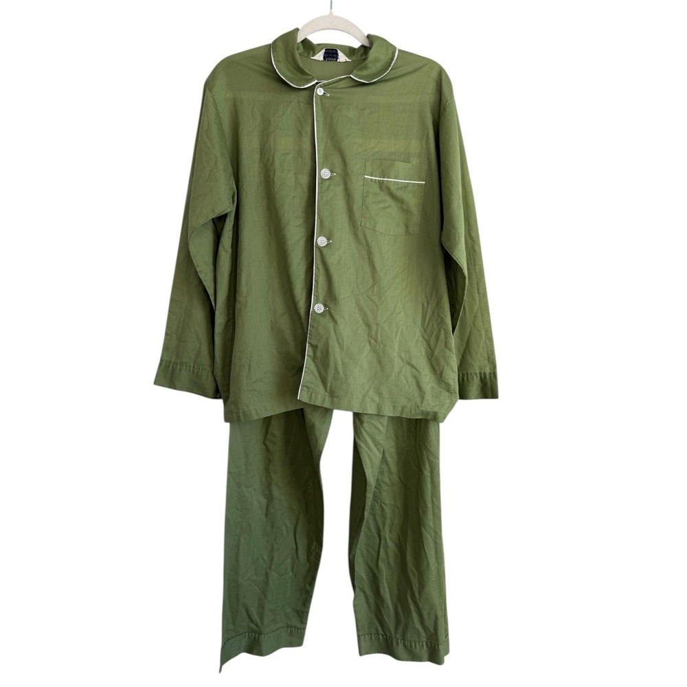Arrow Decton Pajama‎ Set B Mens Medium Green Sanfornized Dacron Poly Vintage 60s